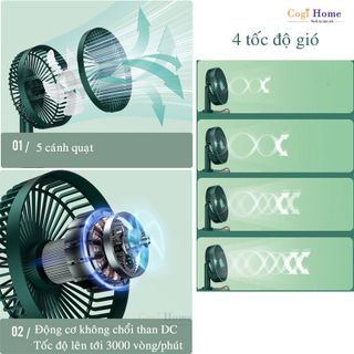 Sỉ Quạt Mini Xoay Tự Động Để Bàn Tích Điện Pin Trâu 10000mAh Chạy Êm Gió Mạnh