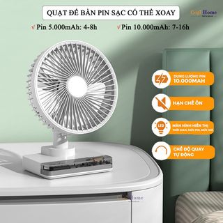 Sỉ Quạt Mini Xoay Tự Động Để Bàn Tích Điện Pin Trâu 10000mAh Chạy Êm Gió Mạnh