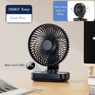 Sỉ Quạt Để Bàn Mini Tích Điện Pin Trâu Để Bàn Văn Phòng Xoay Tự Động Có Màn Hình LED 4 Cấp Độ Gió D606Y