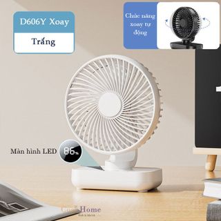 Sỉ Quạt Để Bàn Mini Tích Điện Pin Trâu Để Bàn Văn Phòng Xoay Tự Động Có Màn Hình LED 4 Cấp Độ Gió D606Y