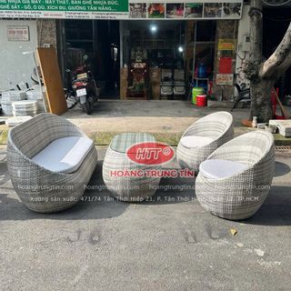 Sofa trứng nhựa giả mây màu xám ghế trứng mây nhựa dẹp màu xám
