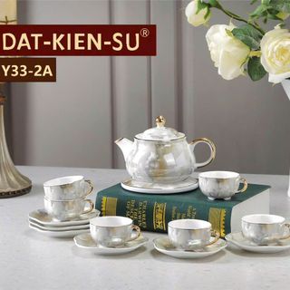 Bộ ấm chén DAT-KIEN-SU cao cấp men vân đá kèm đĩa sứ (xoay được) giá sỉ