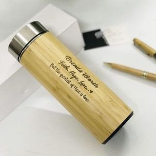 Bình Giữ Nhiệt Vỏ Tre 450ml - In/Khắc Logo Quà Tặng 20/10