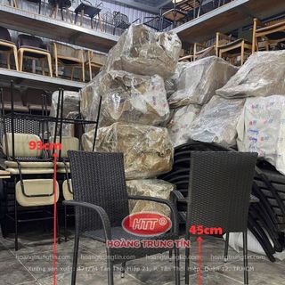 Bộ bàn ghế cafe nhựa giả mây giá rẻ ghế ba so đen