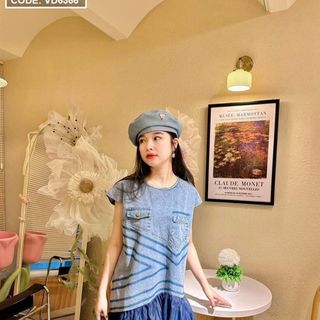 Đầm Suông Jean Phối Voan Đuôi Cá