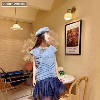 Đầm Suông Jean Phối Voan Đuôi Cá