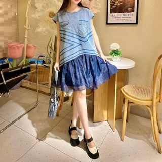 Đầm Suông Jean Phối Voan Đuôi Cá