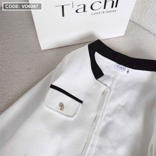 Set 3 Món: Áo Khoác Dạ Trắng Viền Đen, Crop 2 Dây Đen, Short Đen