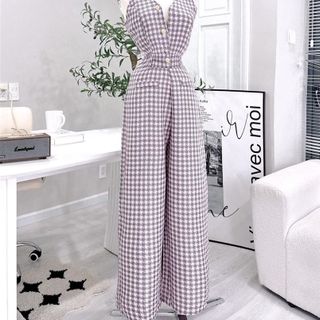 Jumpsuit Dài Basic Kẻ - VD6356 | Jumpsuit dài nữ thời trang