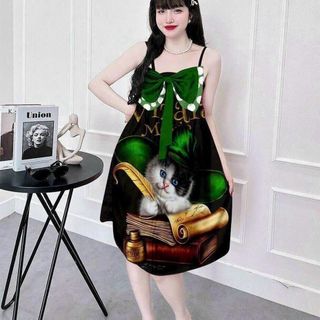 🔥 Đầm 2 dây form suông đính nơ họa tiết – Thời trang dễ thương, phong cách và thoải mái!
