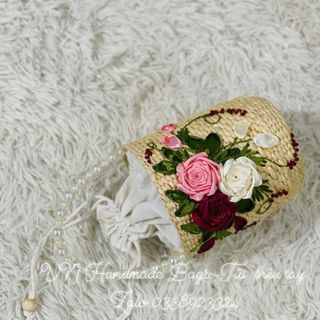 Túi lục bình thêu hoa thủ công 020