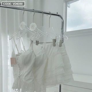 Sét 2 Dây Trắng Viền Ren Cúp Ngực + Chân Váy Ren Tầng