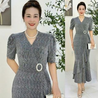 Đầm maxi trung niên ôm body, đuôi cá, dự tiệc sang trọng vải thun nhũ cao cấp đính đá, tặng mẹ co giãn tốt bigsize 80kg M679
