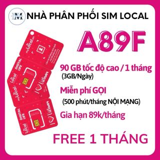 Sim Mobifone Local A89E Tỷ GB Data không giới hạn - Gọi nội mạng miễn phí 1000 phút - 50 phút ngoại mạng