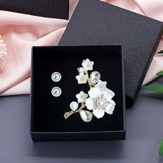 Ghim cài áo hình cành hoa pha lê trắng thời trang thiết kế Riêng dành cho nữ 6.5cm
