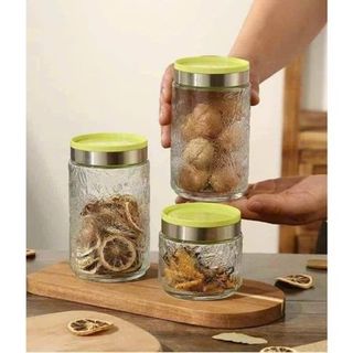 BỘ 3 HỦ THỦY TINH ĐỰNG GIA VỊ CÓ NẮP XANH