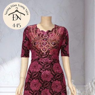 Đầm maxi trung niên dự tiệc sang trọng vải kim tuyến nhũ kim sa tặng mẹ co giãn tốt bigsize 80kg M445