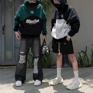 Áo hoodie in LTINE LEE phối 2 màu phong cách chất thun nỉ dày mền mịn form rộng