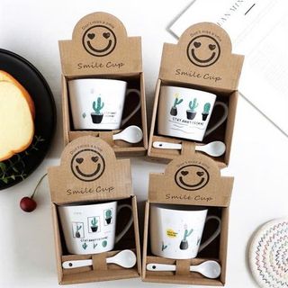 Set Cốc Sứ Xương Rồng Kèm Thìa