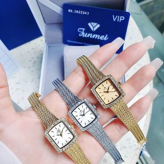 ĐỒNG HỒ NỮ CH.ÍNH HÃN.G FUNMEI F2144 MẶT VUÔNG MINI DÂY LƯỚI THÉP ĐI KÈM TEM KÍCH HOẠT ĐIỆN TỬ BẢO HÀNH 2