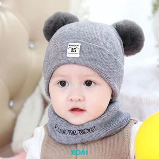 Set Mũ Len Tai Bông Và Khăn Len Ống Cho Bé Dày Dặn Ấm Áp Cho Bé Từ 0 Đến 18 Tháng-ML017