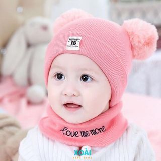Set Mũ Len Tai Bông Và Khăn Len Ống Cho Bé Dày Dặn Ấm Áp Cho Bé Từ 0 Đến 18 Tháng-ML017