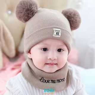Set Mũ Len Tai Bông Và Khăn Len Ống Cho Bé Dày Dặn Ấm Áp Cho Bé Từ 0 Đến 18 Tháng-ML017
