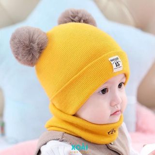 Set Mũ Len Tai Bông Và Khăn Len Ống Cho Bé Dày Dặn Ấm Áp Cho Bé Từ 0 Đến 18 Tháng-ML017
