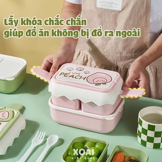 Hộp Cơm Trưa 2 Tầng Bằng Nhựa PP Dễ Thương Dung Tích 1800ml, 3 Ngăn Rộng Rãi - HC020