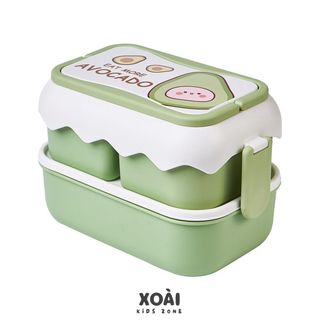 Hộp Cơm Trưa 2 Tầng Bằng Nhựa PP Dễ Thương Dung Tích 1800ml, 3 Ngăn Rộng Rãi - HC020