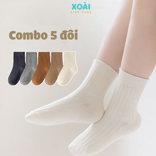 Set 5 Đôi Tất Trơn Cho Bé Chất Len Tăm Mịn Đủ Size 1-12 Tuổi - TA009