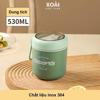 Bình ủ Cháo, Cốc Đựng Canh Giữ Nhiệt Inox 304 Hình Chú Gấu Dung Tích 530ml Giữ Nhiệt 6-8 Tiếng Có Túi Đựng - HC023