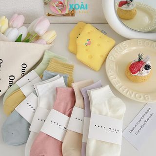 tất Vớ Ngắn Cổ Cotton Co Giãn Màu Sắc Dễ Thương Phong Cách Nhật Bản Cho Nữ-TA010