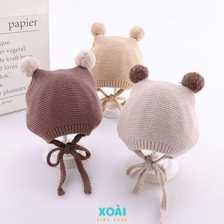 [Mũ Len Trơn Có Dây Buộc Thời Trang Cho Bé Từ 0 Đến 1 Tuổi Phong Cách Hàn Quốc Dễ Thương-ML010