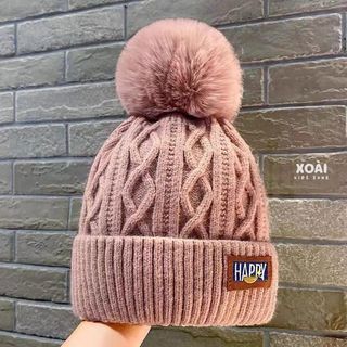 Mũ Len Dệt Kim Phong Cách Hàn Quốc Đính Quả Bông Cho Bé Từ 6 Đến 12 Tuổi-ML019
