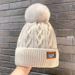 Mũ Len Dệt Kim Phong Cách Hàn Quốc Đính Quả Bông Cho Bé Từ 6 Đến 12 Tuổi-ML019