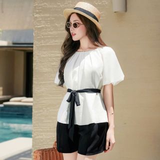 SET BỘ QUẦN ĐÙI ÁO TRẮNG XẾP LY TAY PHỒNG - DT1838