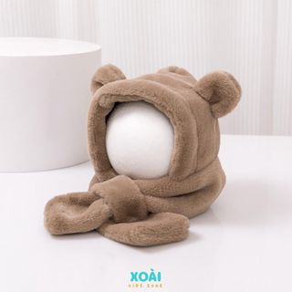 Mũ Lông Cừu Liền Khăn Quàng Cổ Cho Bé Từ 8 Tháng Đến 3 Tuổi Chống Gió Lạnh Giữ Ấm-ML014