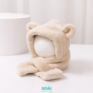 Mũ Lông Cừu Liền Khăn Quàng Cổ Cho Bé Từ 8 Tháng Đến 3 Tuổi Chống Gió Lạnh Giữ Ấm-ML014