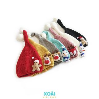 Mũ Len Trùm Đầu Đính Thú Bông Noel Giáng Sinh Cho Bé Từ 1 Đến 6 Tuổi-ML016