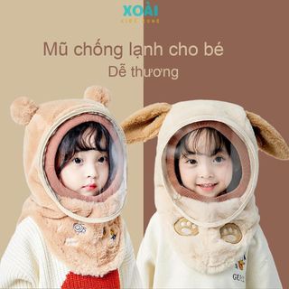 Mũ Lông Cừu Trùm Đầu Kèm Kính Chắn Gió, Chắn Bụi Siêu Ấm Cho Bé Trong Mùa Đông - MK001