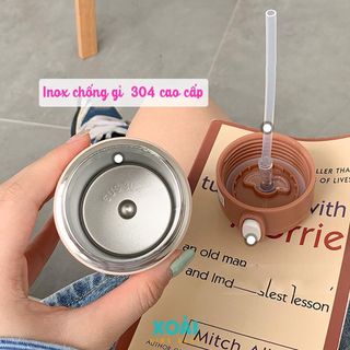 Bình Giữ Nhiệt Nhỏ Gọn, Bình Giữ Cho Bé Đi Học, 380ml Có Ống Hút, Inox 304 Giữ Nhiệt 6-12h - BN036