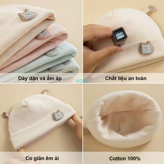 Mũ Tai Thỏ Cotton Cho Bé Sơ SInh 0-3 Tháng Chất Liệu Cotton Lót Bông Mềm Mịn Thân Thiện-MT009