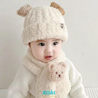 Combo Mũ Len Tai Gấu Kèm Khăn Quàng Cổ Cho Bé 6 Tháng Đến 2 Tuổi Chất Liệu Len Dệt Kim Dày Dặn Ấm Áp - ML007