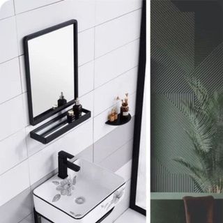 Bộ lavabo treo tường hoa tiết bông hoa xinh đẹp, đã bao gồm gương và kệ gương, mã T288V