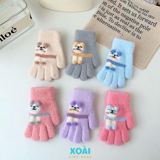 Găng Tay Dệt Kim Hình Chú Cún Cho Bé Từ 3 Đến 8 Tuổi Dày Dặn Ấm Áp - GT004