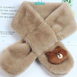 Khăn Quàng Cổ Lông Thỏ Mềm Mại Ấm Áp Đính Thú Bông Cho Bé - KQ002