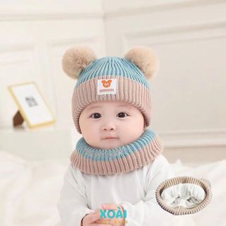 Combo Mũ Len Tai Chuột Mickey Kèm Khăn Quàng Cổ Cho Bé Từ 6 Tháng Đến 2 Tuổi Bằng Len Dệt Kim - ML003