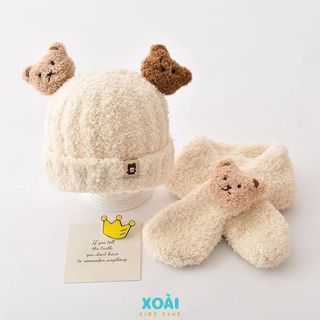 Combo Mũ Len Tai Gấu Kèm Khăn Quàng Cổ Cho Bé 6 Tháng Đến 2 Tuổi Chất Liệu Len Dệt Kim Dày Dặn Ấm Áp - ML007
