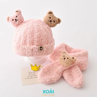 Combo Mũ Len Tai Gấu Kèm Khăn Quàng Cổ Cho Bé 6 Tháng Đến 2 Tuổi Chất Liệu Len Dệt Kim Dày Dặn Ấm Áp - ML007